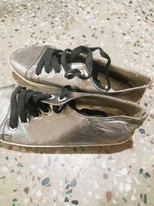Sparkling Silver Lace-Up Sneakers