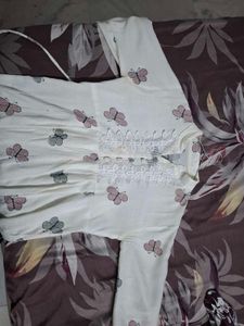 Cream Butterfly Print Kurta