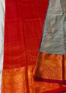 Elegant Grey Saree with Golden Motifs