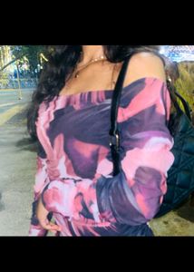 Ruched Print Off-Shoulder Dress