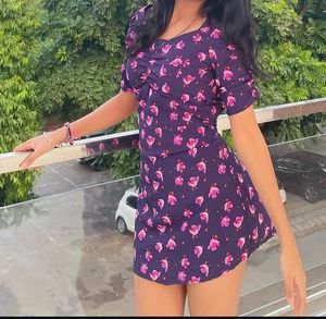 Cute Floral Print Mini Dress