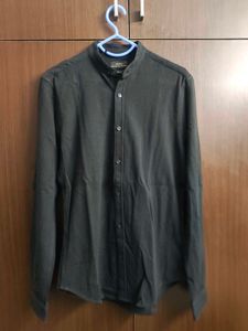 Zara Man Black Band Collar Shirt