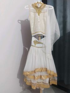 White & Gold Embellished Lehenga Choli Set