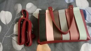 Multi-color Striped Handbag with Detachable Strap
