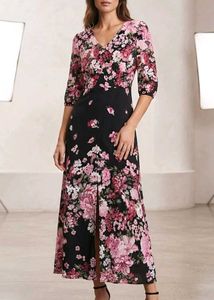 Floral Print Maxi Dress with Slit(NEW)