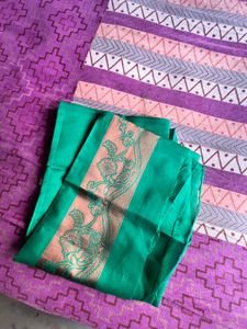 Green Brocade Silk Saree with blouse piece