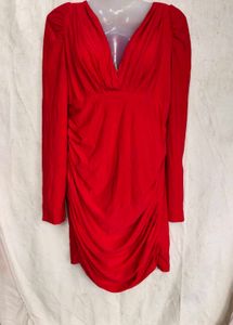 I. Chic Red Ruched V-Neck Dress