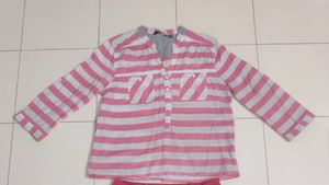 Pink Striped Tunic &amp; Red Shorts Set