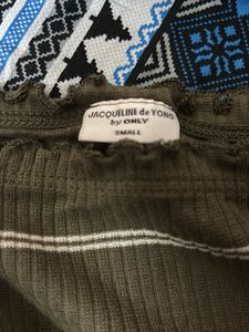 Olive Green Striped Off-Shoulder Top