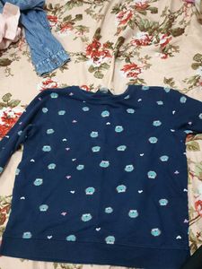 Cute Owl Print Navy Blue Sweatshirt