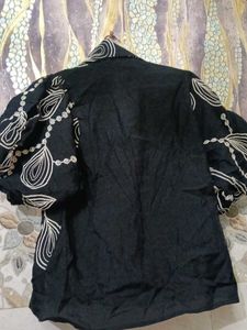 Embroidered Black Button-Up Shirt