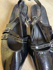 Stylish Black Patent Slingback Heels
