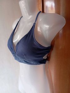 Navy Blue Ribbed High-Waisted Bikini Set