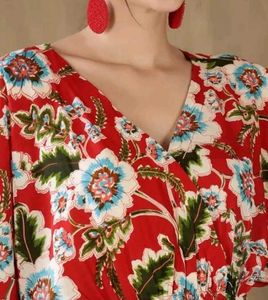 V-Neck Floral Print Midi Dress