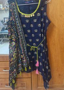 Boho chic Navy Blue Printed Asymmetric Kurti