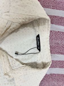 Cream Textured Cropped Shirt