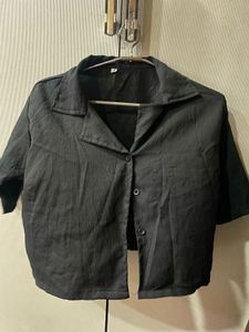 Stylish Black Cropped Button-Up Shirt