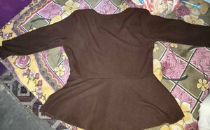 New Brown Ruched Peplum Top