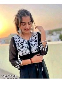 Embroidered Black Kurti for Women
