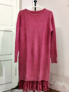 Imported pink long-sleeved sweater dress