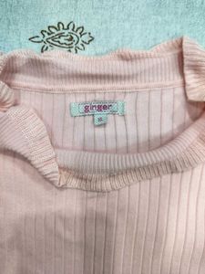 Pink Ribbed Turtle Neck Top