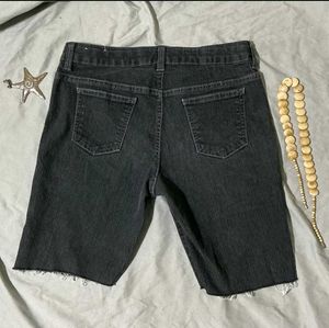Dark Wash Denim Bermuda Shorts with Bow Detail