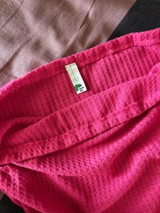 Chic Pink Strapless Ribbed Asymmetrical top small