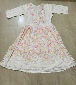 White Floral Print Kurta