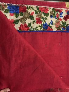 Red Saree with Floral Blouse