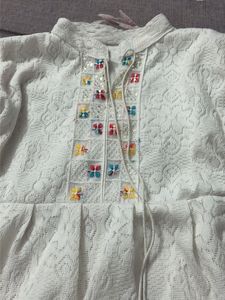 White Kurta with Embroidered Neckline