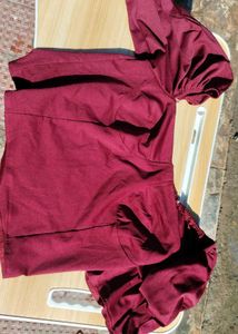 Maroon Puff Sleeve Crop Top