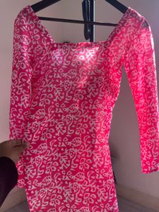 pink printed corset back kurti