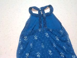 blue sleeveless halterneck jumpsuit