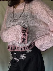 Baby Pink Knitted Cropped Hoodie