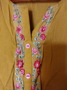 Mustard Embroidered Kurti
