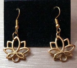 Lotus Flower Gold Tone Earrings