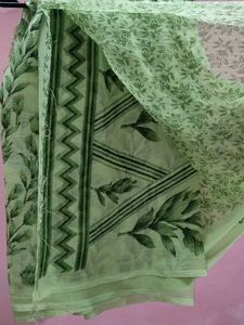 Light Green Floral Print Saree with blouse piece
