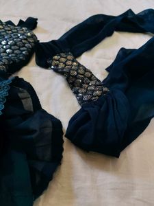Elegant Teal Sequined Kurta Set with Sharara