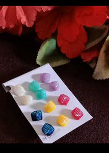 Sparkling Beaded Stud Earrings Set 6