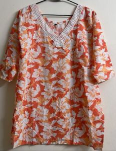 Orange Floral Print Kurta