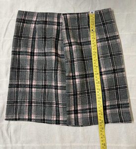 Grey Korean Plaid Mini Skirt