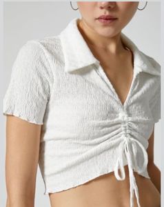 Ruched Collared Cropped Top