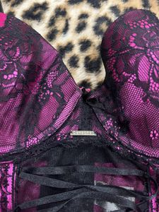 Y2k Hot Pink Lace Corset Bra lingerie