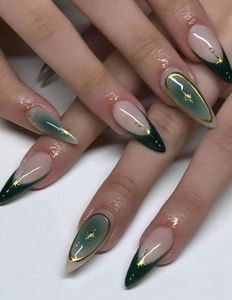 Customise gel Golden CHROME SEA GREEN NAILS