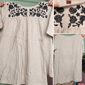 Embroidered Beige Top
