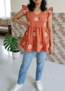 Boho Tiered Embroidered Tunic Top