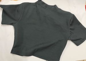 Grey Ribbed Cut-Out Crop Top