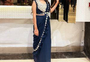 Elegant Navy Blue Ruffled Ethnic Saree