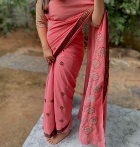 Elegant Pink Embroidered Saree