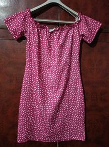 Pink Heart Print Off-Shoulder Mini Dress